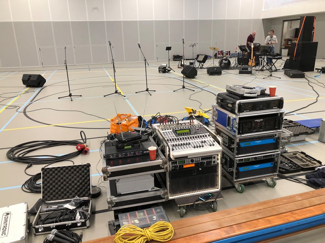 Overhead view of a marked broadcast production zone layout